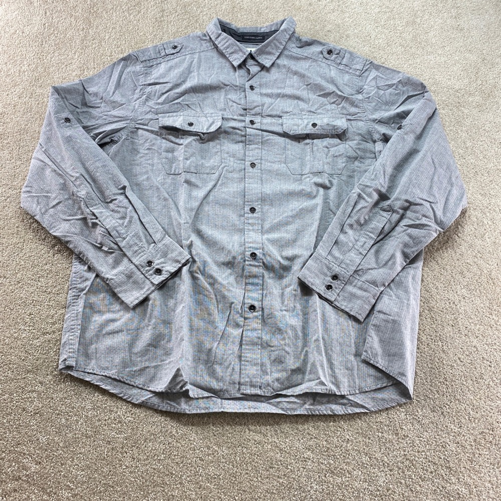 Urban Pipeline‎ Button Up Shirt Mens XXLarge Grey Easy Care Epaulets